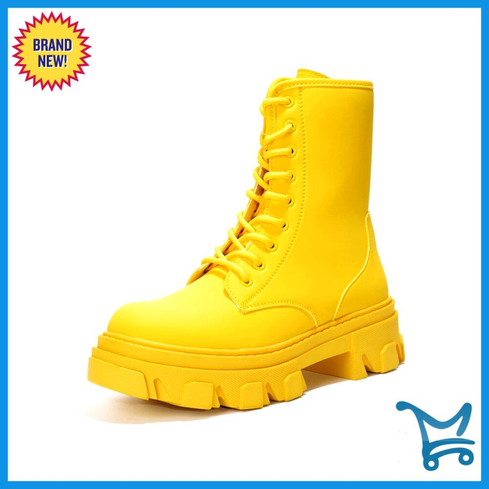 Chunky Heel Combat Boots Platform Ankle Booties Lace Up Streetwear